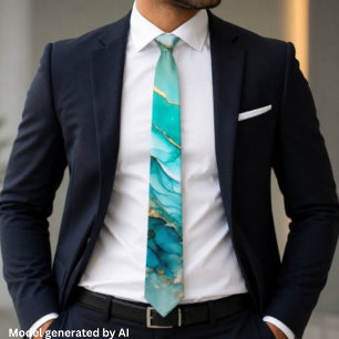 Elegant Teal Gold Marble Tie