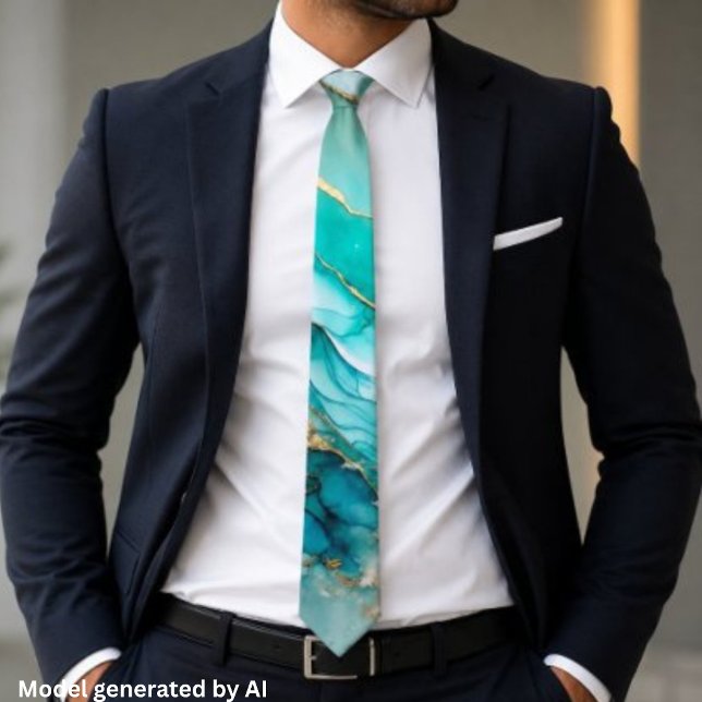 Elegant Teal Gold Marble Tie (Creator Uploaded)