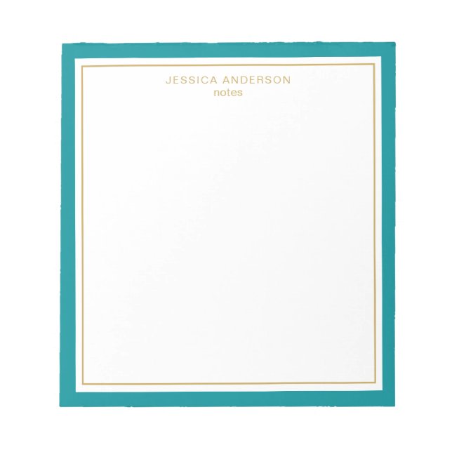 Elegant Teal Gold Personalised Notepad (Front)