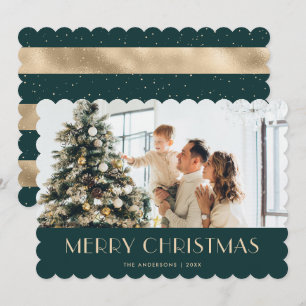 Elegant Teal Gold Photo Merry Christmas Card