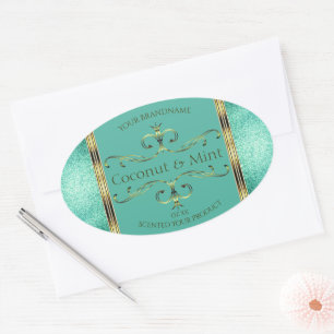 Elegant Teal Gold Product Labels Glitter Borders