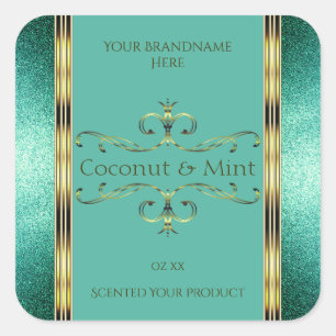 Elegant Teal Gold Product Labels Glitter Borders