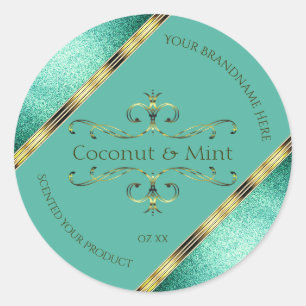 Elegant Teal Gold Product Labels Glitter Borders
