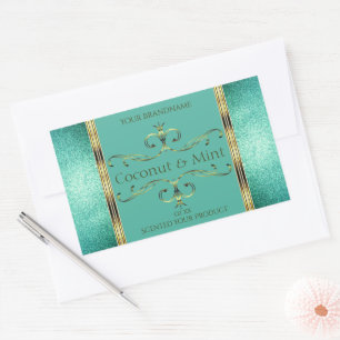 Elegant Teal Gold Product Labels Glitter Borders