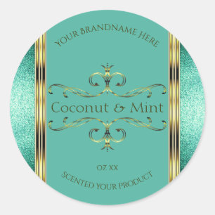 Elegant Teal Gold Product Labels Glitter Borders