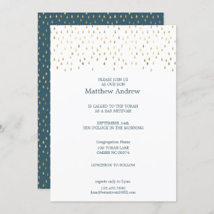 Elegant Teal & Gold Raindrops Bat Mitzvah Invitation