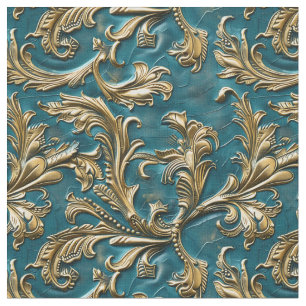 Elegant teal gold tooled leather  fabric
