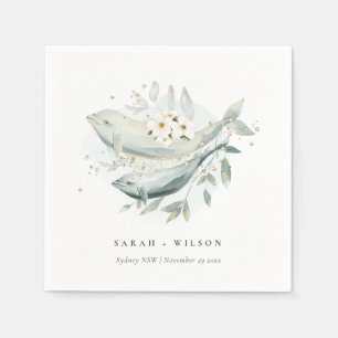 Elegant Teal Gold Underwater Floral Fish Wedding Napkin