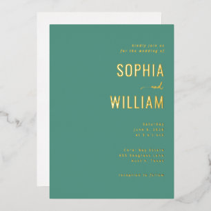 Elegant Teal Gold Wedding Invitation