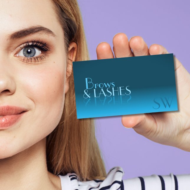 Elegant Teal Gradient Mirror Font Classic Monogram Business Card (Creator Uploaded)