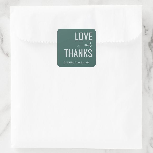 Elegant Teal Gratitude Message Square Sticker (Bag)