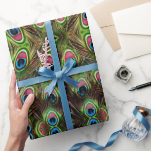 Elegant Teal Green Blue Turquoise Peacock Feather Wrapping Paper