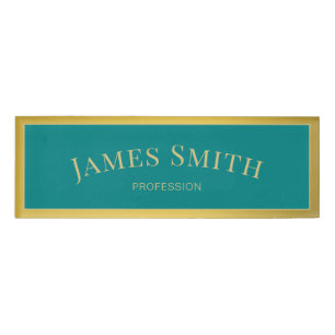 Elegant Teal Green & Golden: Modern & Professional Name Tag