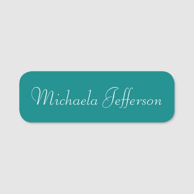 Elegant Teal Green: Modern Handwritten Calligraphy Name Tag (Front)