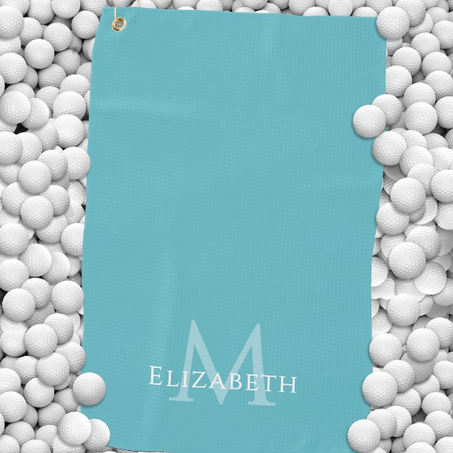 Elegant Teal Green Monogram Name Initial Custom Golf Towel (Monogram Name Initial Elegant Teal Green Custom Golf Towel)