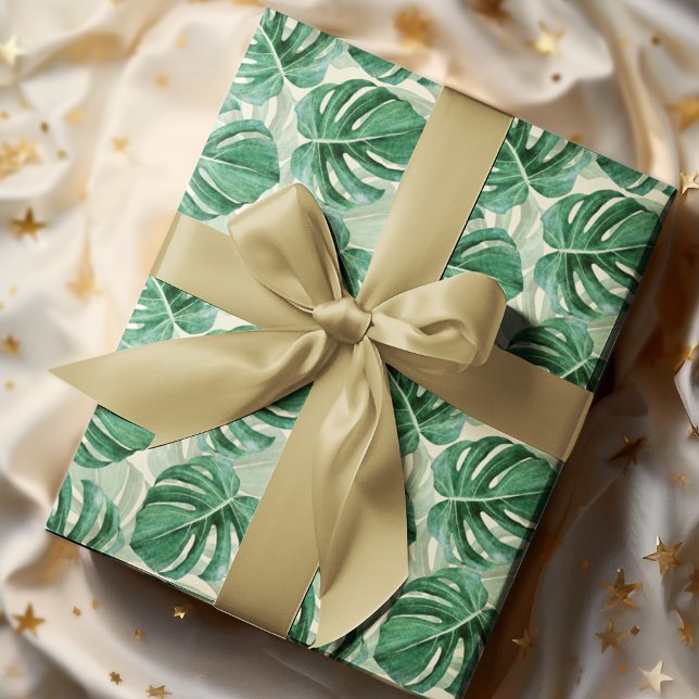 Elegant Teal Green Monstera Wrapping Paper (Creator Uploaded)