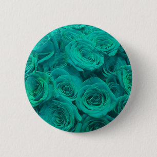 Elegant teal green roses 6 cm round badge