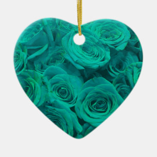 Elegant teal green roses ceramic ornament