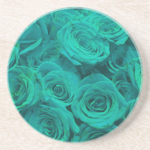 Elegant teal green roses coaster