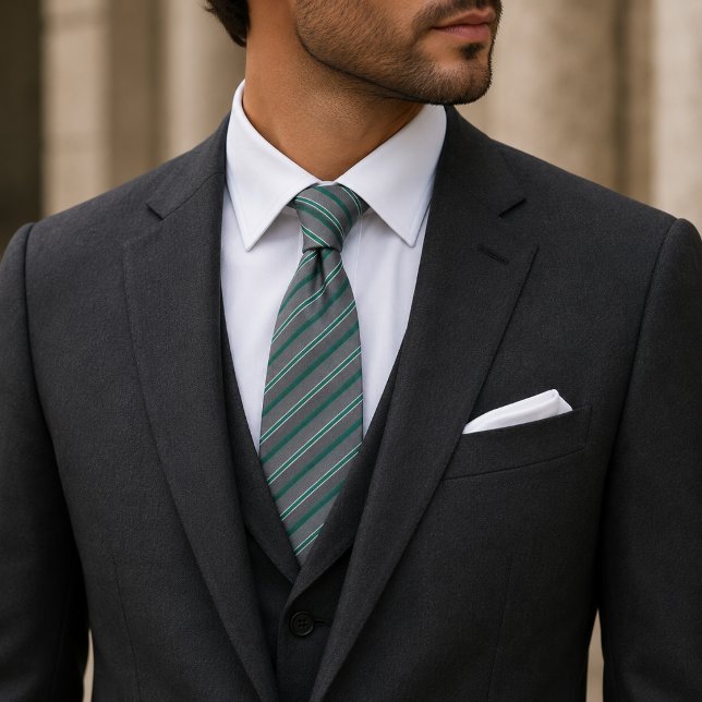 Elegant Teal Green & Silver Diagonal Striped Tie (Creator Uploaded)