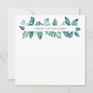 Elegant Teal Greenery Leaves Personalised Name  Card