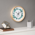 Elegant Teal Greenery Modern Personalised Name Clock<br><div class="desc">Beautiful teal greenery makes an elegant statement for your home. You may personalise with your wording.</div>