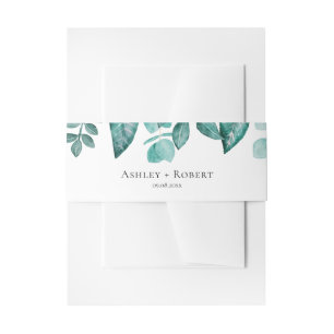 Elegant Teal Greenery Watercolor Modern Wedding Invitation Belly Band