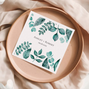 Elegant Teal Greenery Watercolor Modern Wedding Napkin
