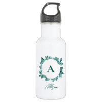 Elegant Teal Greenery Watercolor Monogram