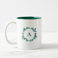 Elegant Teal Greenery Watercolor Monogram