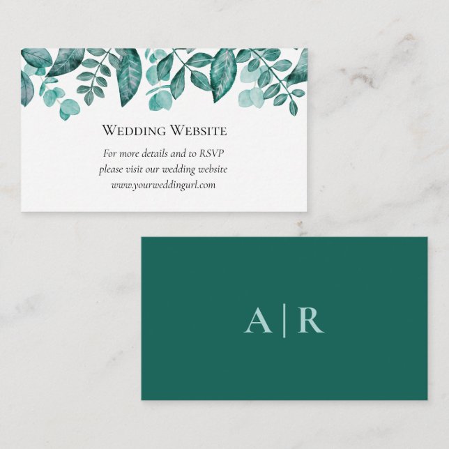 Elegant Teal Greenery Wedding Website Enclosure Card (Front/Back)