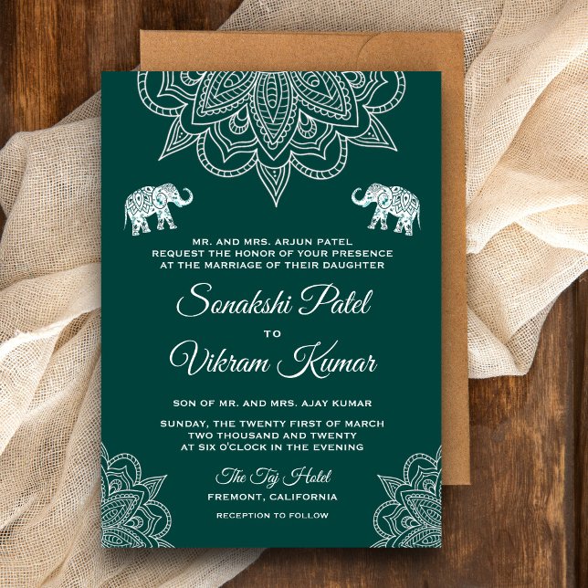Elegant Teal Henna Indian Wedding Invitation (Creator Uploaded)