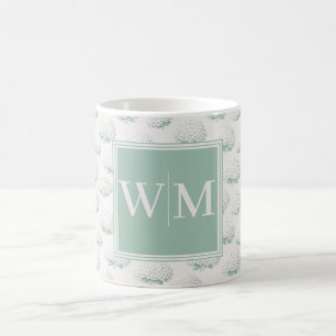 Elegant Teal Hydrangea Monogram Coffee Mug