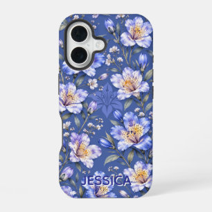 Elegant Teal Iris Flowers Custom iPhone 16 Case