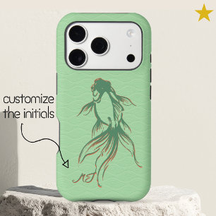 Elegant Teal Japanese Ink Goldfish Custom Name