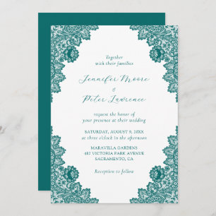 Elegant Teal Lace Wedding Invitation
