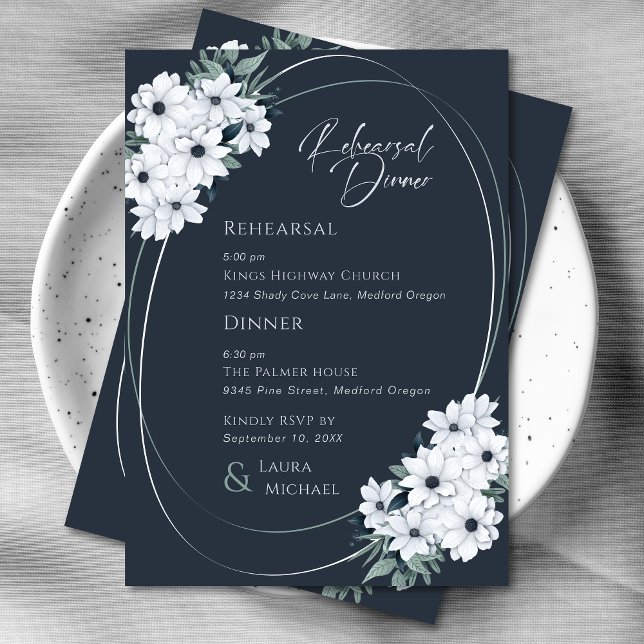 Elegant Teal Laurel Floral Rehearsal Dinner Invitation (Creator Uploaded)