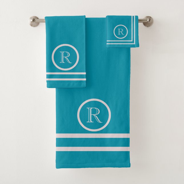 Elegant Teal Lavender Custom Monogram  Bath Towel Set (Insitu)