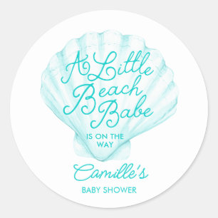 Elegant Teal Little Beach Babe Baby Shower Classic Round Sticker
