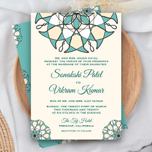 Elegant Teal Mandala Indian Wedding Invitation