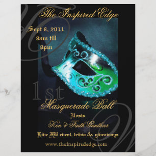 Elegant Teal Masquerade Ball Party Event Flyer