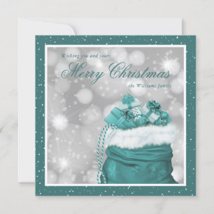 Elegant Teal Merry Christmas Holiday Cards