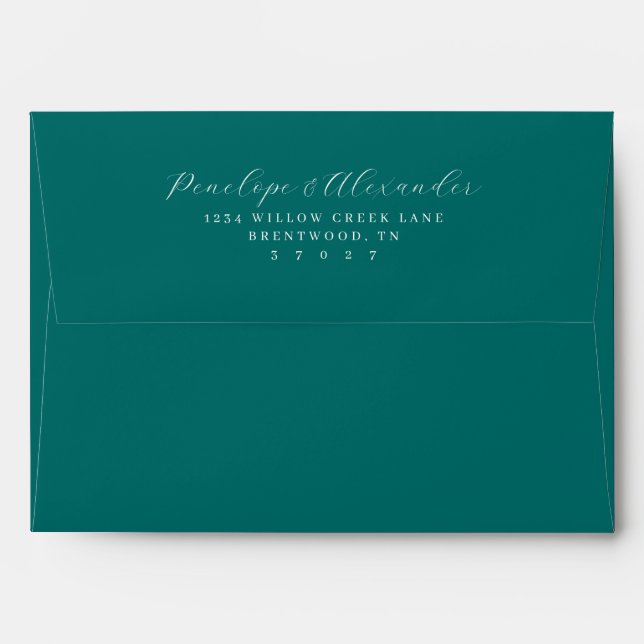 Elegant Teal Minimalist Calligraphy Envelope (Back (Top Flap))