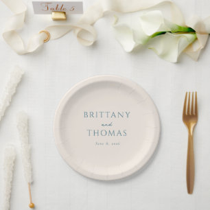 Elegant Teal Minimalist Names Paper Plate