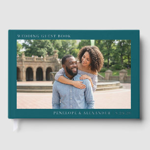 Elegant Teal Minimalist Photo Guest Book