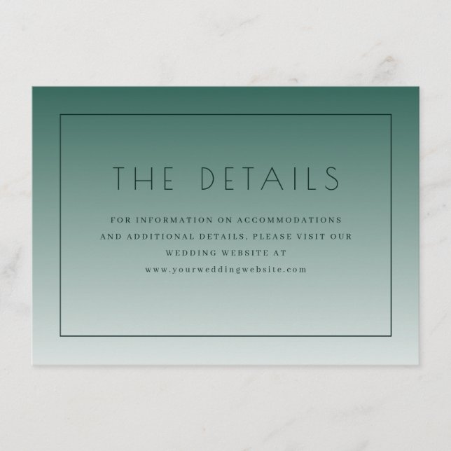 Elegant Teal Minimalist Wedding Details Enclosure Card (Front)