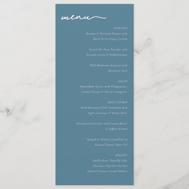 Elegant Teal Minimalist Wedding Menu (Front)