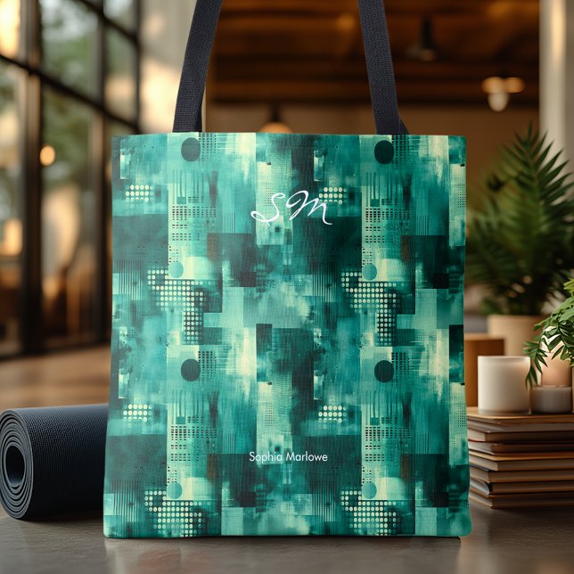 Elegant Teal Monochromatic Personalised Tote Bag (Creator Uploaded)