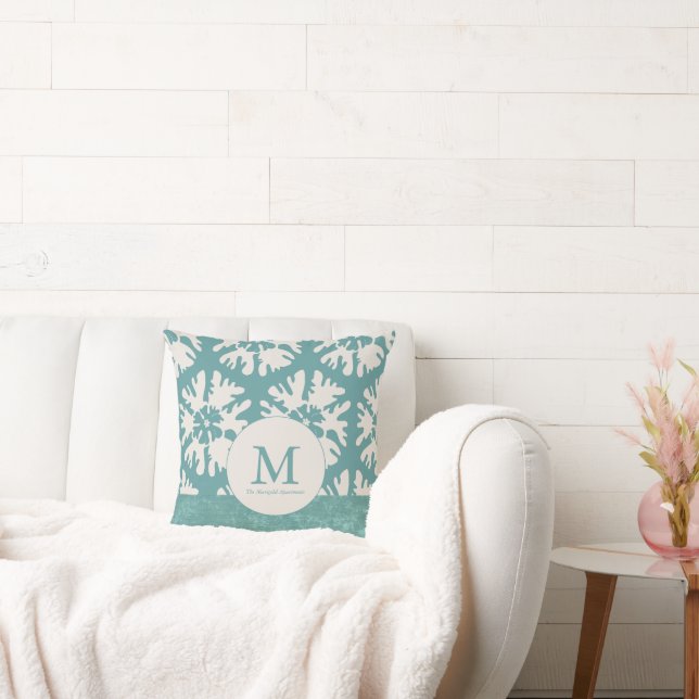 Elegant Teal Monogram Christmas Star Cushion (Couch)