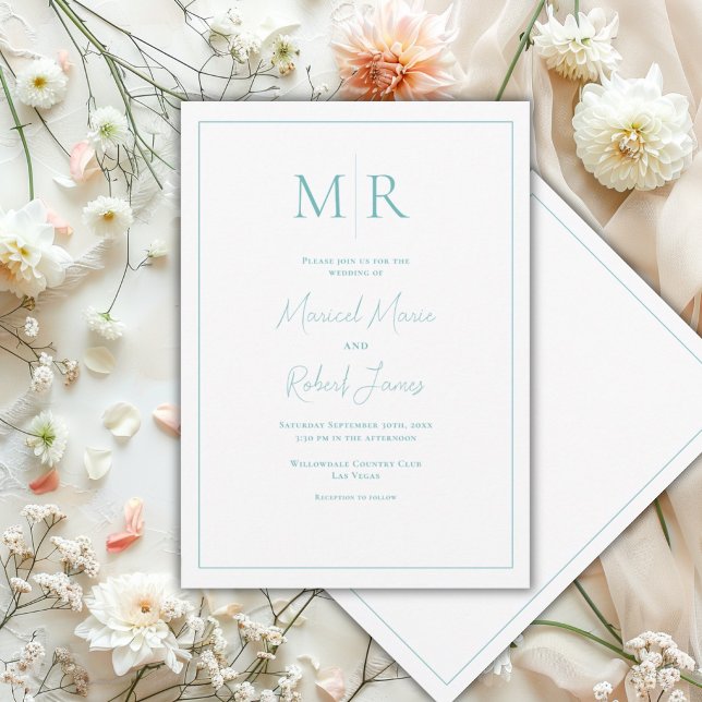 Elegant Teal Monogram Modern Wedding Invitation (Creator Uploaded)